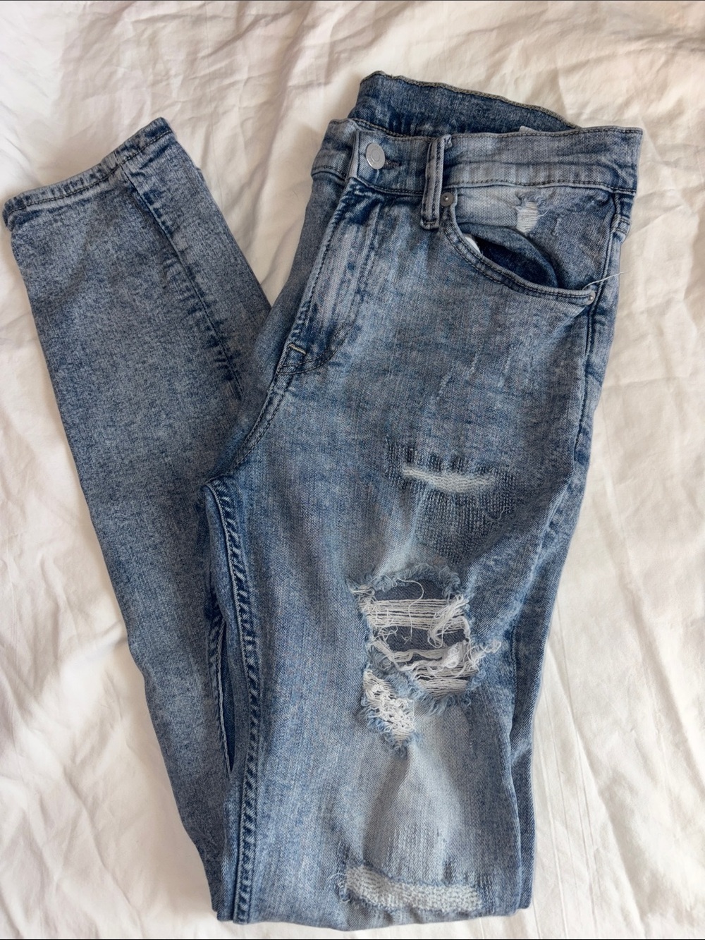 H&M Men's Skinny Jeans - Light Blue Ripped Denim
